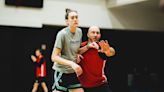 High school basketball coach enjoying the ride as a NY Liberty practice player