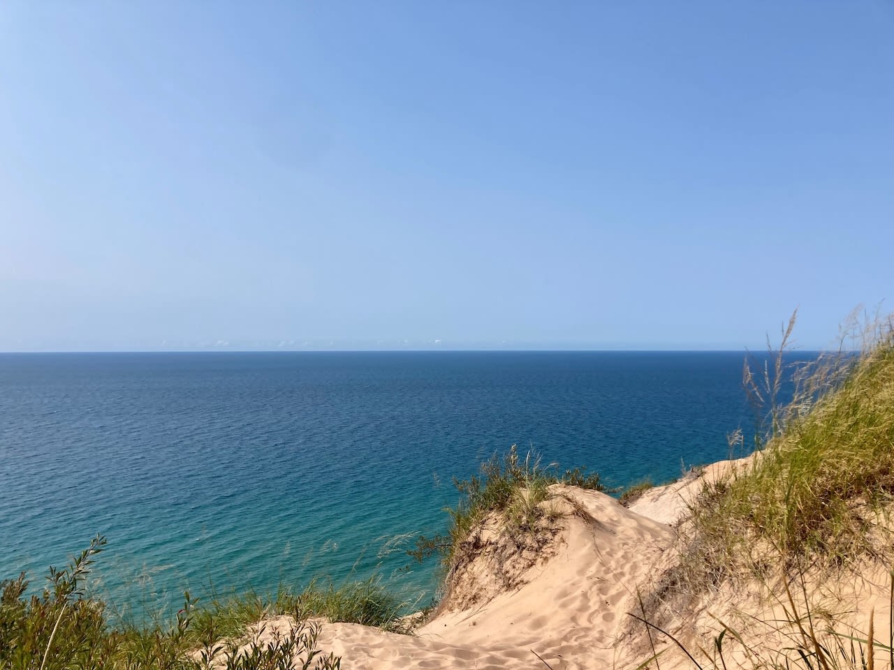 Dune towers 450 feet above Lake Michigan at end of 1-mile trail