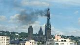 Rouen: Spire of famous French cathedral on fire