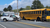 Truck crashes into parked school bus in Tillamook County