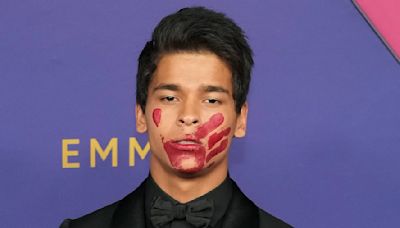 D'Pharaoh Woon-A-Tai has red hand painted on face at 2024 Emmy Awards