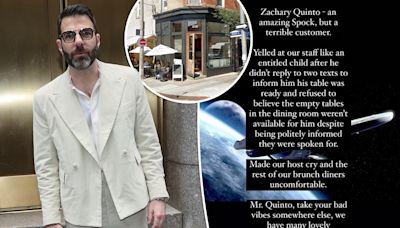 ‘Terrible’ Zachary Quinto banned from restaurant for allegedly acting like an ‘entitled child,’ making host cry