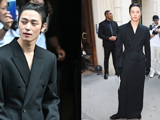 The Boyz’s Juyeon Serves Drama in Tuxedo Dress and Opera Gloves for Balenciaga Fall 2024 Couture Front Row