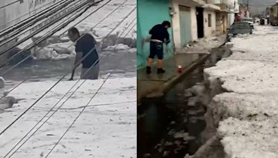 Las calles de Puebla, cubiertas de hielo tras una fuerte granizada