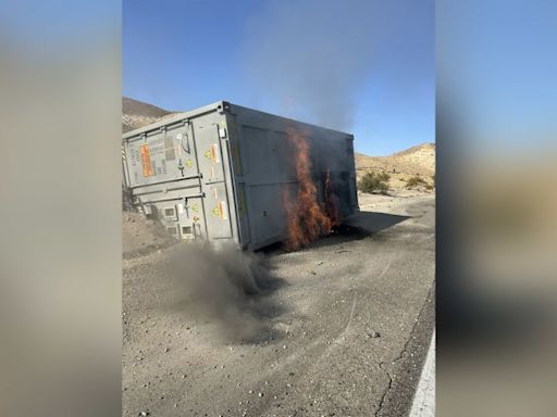 Container of hazardous materials catches fire, closing crucial highway connecting Los Angeles and Las Vegas for 48 hours