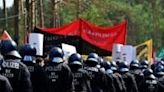 Police were out in force on Saturday as some protesters tried to get into the factory the day before