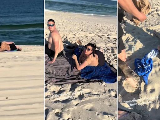 Una mujer embarazada de 9 meses descubrió a su marido en la playa con la amante y decidió escracharlo en las redes