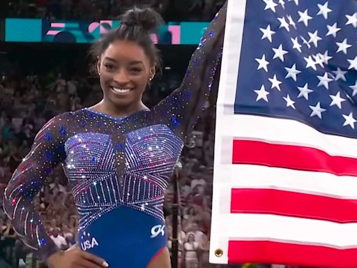 Simone Biles wins all-around gold at Olympics with floor routine set to Taylor Swift song