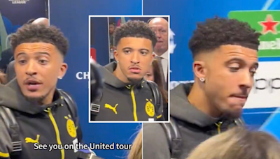 Jadon Sancho's reaction after a reporter says 'see you on the Man Utd tour' captured on camera