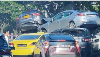 ECP nine-car pile-up sends three to hospital, causes major traffic jam