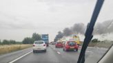 M5 chaos as lorry carrying fairground ride bursts into flames near Bridgwater