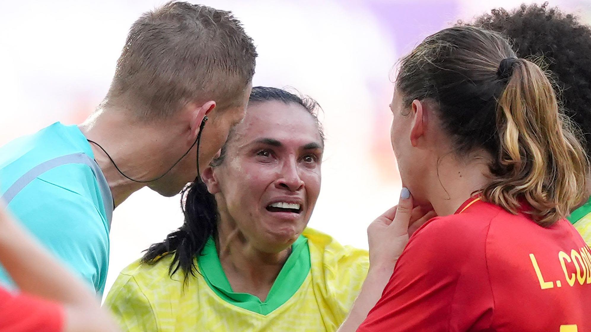 Brazil great Marta goes off in tears after red card
