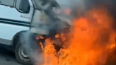 Campervan bursts into flames on busy Scots road as fire crews tackle blaze