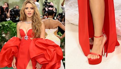 Shakira Wears Custom-Dyed Stuart Weitzman Shoes for Met Gala 2024 Red Carpet