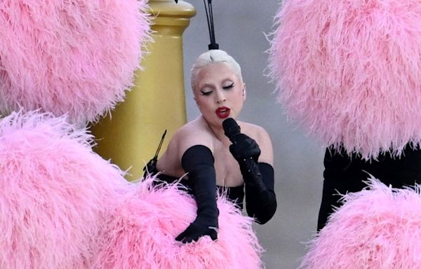 Lady Gaga Dazzles With Pink Feathers During Olympics Opening Ceremony