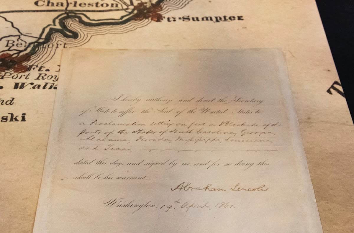 Lincoln's Civil War order to block Confederate ports donated to Illinois by governor and first lady