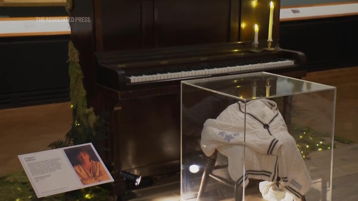 Where is Taylor Swift's Folklore cardigan? It's hanging out with her piano.