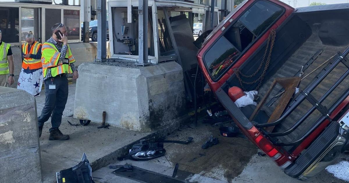 Pickup slams into tollbooth and SUV in Bedford