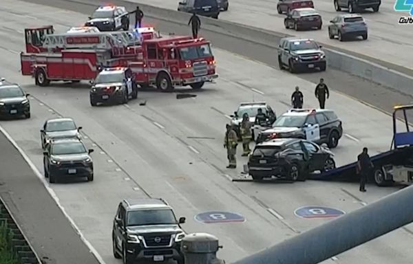 Vehicle chased by San Diego police rolls over on I-8 near Old Town, causing traffic