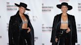 Alicia Keys Sparkles in Bedazzled Bralette and Sequined Pantsuit at Gordon Parks Foundation Gala With Swizz Beatz