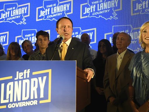 Louisiana Gov. Jeff Landry holding signing bill ceremony