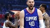 Ivica Zubac of the LA Clippers reacts during the Clippers' victory over the Dallas Mavericks in game one of their NBA Western Conference first round playoff series