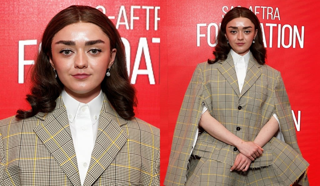 Maisie Williams Plays Up Proportions in Plaid Marni Skirt Suit for ‘The New Look’ Screening