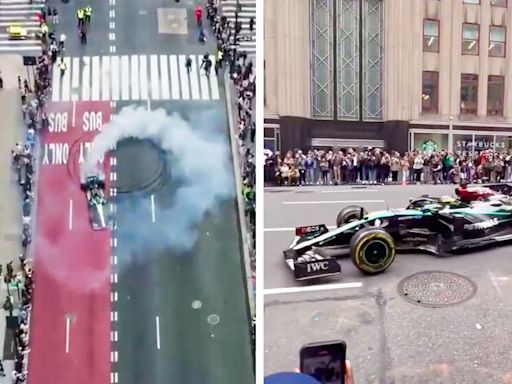 Captan a Lewis Hamilton haciendo arrancones y quemando goma en la Quinta Avenida de NY