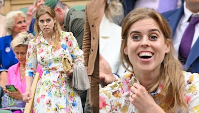 Princess Beatrice Favors Florals and Lace in Monique Lhuillier Shirtdress at 2024 Wimbledon With Husband Edoardo Mapelli Mozzi