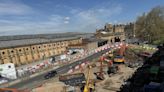 The weekend saw pouring rain - perfect for demolishing the Queen Street Bridge