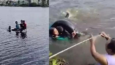 VIDEO: Locals Rescue Hyderabad Man, His 3 Kids After He Attempts Suicide And Drives Car Into Lake