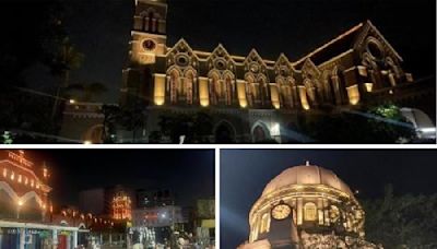 Group of more than 40 people on night walk to see illuminated facades