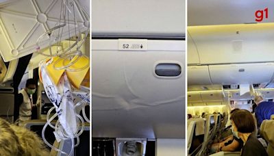 VÍDEO mostra como ficou interior do avião onde 1 morreu após turbulência severa; veja imagens do estrago
