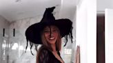 Pregnant Alyssa Scott Poses in Black See-Through Dress and a Witch Hat on Halloween