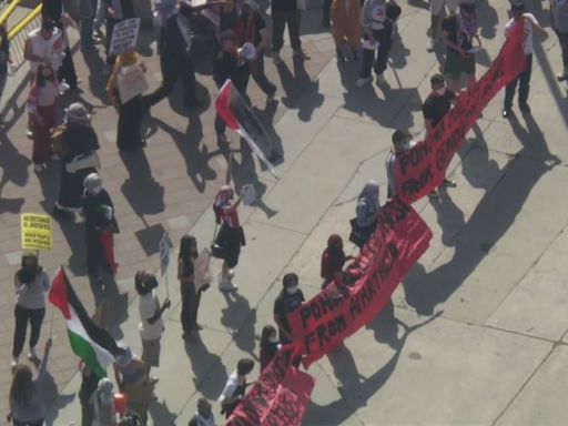 Protesters rally outside Pomona College commencement