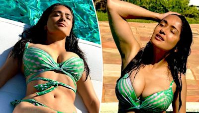 Salma Hayek soaks up the sun in a chic green bikini: ‘Diving into August’