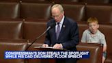 Congressman's son pulls funny faces behind dad during House floor speech | WATCH