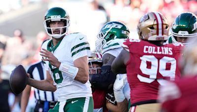 Aaron Rodgers throws for TD in return, but NY Jets lose to San Francisco 49ers