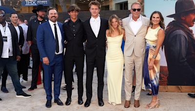 Kevin Costner, 69, poses with FIVE of his children