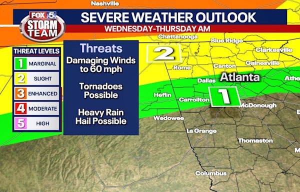 Atlanta severe weather threat Wednesday night through Thursday
