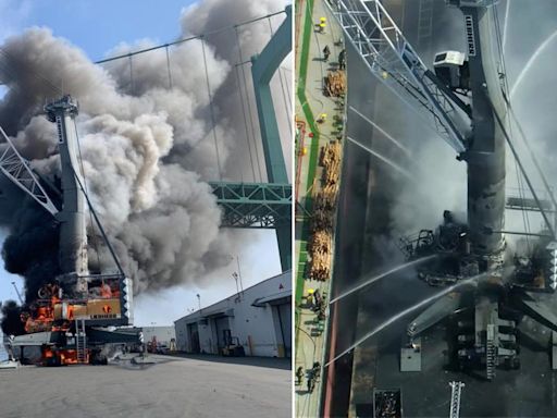 Large crane, vessel catch fire under Walt Whitman Bridge in Gloucester City