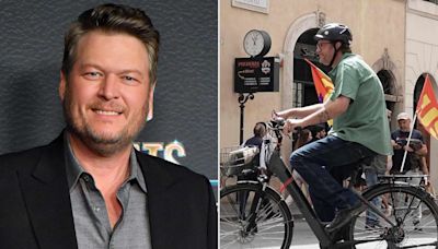 Blake Shelton Shares Hilarious Photo of Himself Biking Back to Hotel After He 'Drank So Much' in Italy