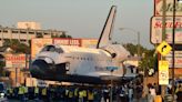 Shuttle Endeavour rockets moved through streets of Los Angeles