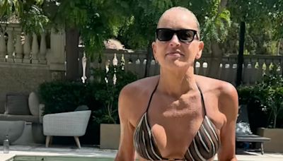 Sharon Stone shines in bikini and ankle weights during pool workout