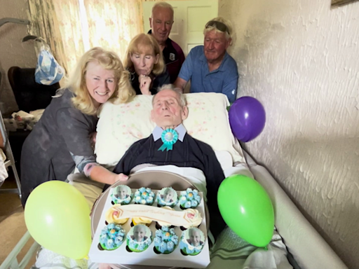 Martin McEvilly celebrating his 108th birthday in Rosscahill, Co. Galway
