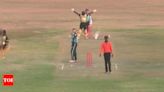 Unpredictable dangers in cricket: Umpire hit by flying bat - Watch | Cricket News - Times of India