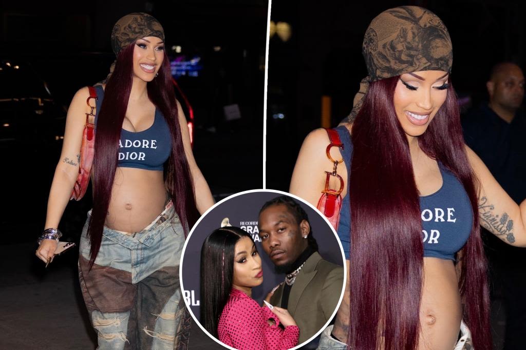 Cardi B flaunts her baby bump in a sports bra after confirming Offset is child’s father amid divorce