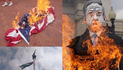 On Camera: Pro-Palestinian Protesters Burn American Flags, Set Israel PM Netanyahu's Effigy on Fire in DC - News18