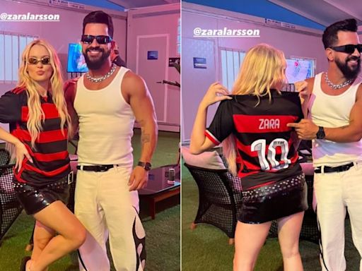 Rock In Rio 24: Zara Larsson ganha camisa do Flamengo de Dennis DJ; veja vídeo