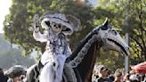 Skeleton marching bands and dancers in butterfly skirts join in Mexico City's Day of the Dead parade